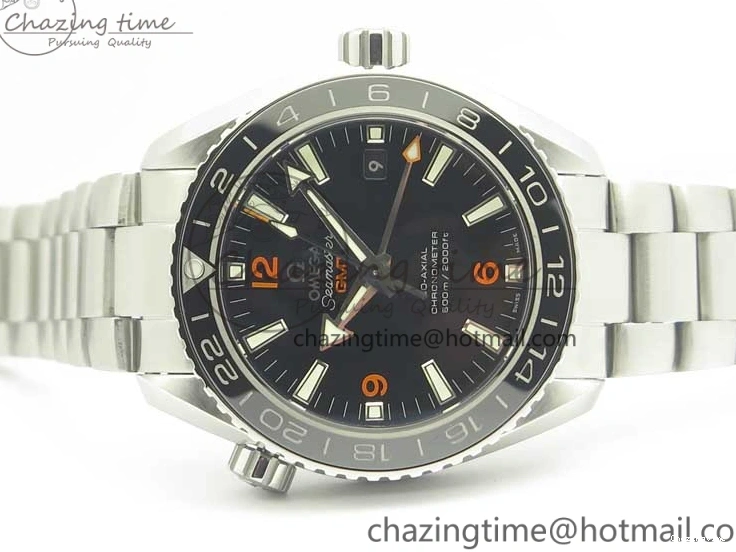 0304 Planet Ocean 600M Co-Axial GMT 43.5mm VSF 1:1 Best Edition Black Dial Orange Markers on SS Bracelet A8605 Super Clone Elegant 8024